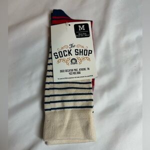 Women’s Striped Socks -Blue, Red, Cream - Striped - Size Medium W 5.5-9.5, M 5-8
